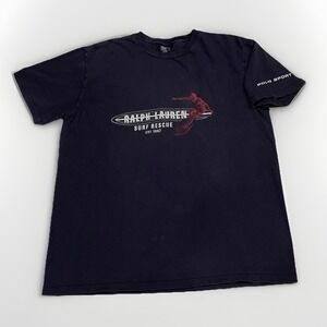 Vintage 90s Polo Ralph Lauren Tshirt Large Surf Rescue Sport Indie Surfing Navy